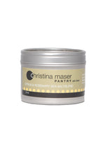 Load image into Gallery viewer, Citrus and Rosemary Sea Salt Blend in a 3 oz silver tin with see-through lid. Label is sage green with white and yellow accents.