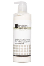 Load image into Gallery viewer, Geranium White Thyme Olive Oil &amp; Honey Lotion by Christina Maser Co.
