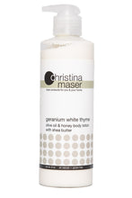 Load image into Gallery viewer, Geranium White Thyme Olive Oil & Honey Lotion by Christina Maser Co.