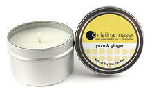 Load image into Gallery viewer, Christina Maser Co. Yuzu Ginger Soy Wax Candle 6 oz metal tin.