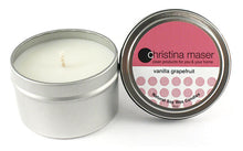 Load image into Gallery viewer, Christina Maser Co. Vanilla Grapefruit Soy Wax Candle 6 oz metal tin.
