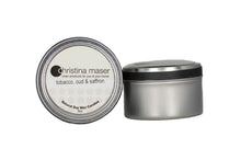 Load image into Gallery viewer, Tobacco Oud &amp; Saffron Soy Wax Candle 6 oz. tin by Christina Maser Co.

