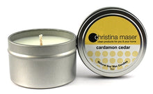 Load image into Gallery viewer, Christina Maser Co. Cardamom Cedar Soy Wax Candle 6 oz metal tin.