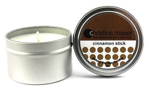 Christina Maser Co. Cinnamon Stick soy wax candle 6 oz metal tin.