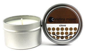 Christina Maser Co. Clove Soy Wax Candle 6 oz metal tin.