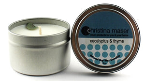 Christina Maser Co. Eucalyptus & Thyme Soy Wax Candle 6 oz metal tin.