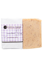 Load image into Gallery viewer, Lavender Milk bar soap. Soap is warm natural colored. Wrapped in white paper with label with purple dot accents.

