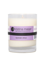 Load image into Gallery viewer, Christina Maser Co. Lavender Citrus Soy Wax Candle 10 oz glass tumbler.