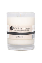 Load image into Gallery viewer, Christina Maser Co. Patchouli Soy Wax Candle 10 oz. glass tumbler.

