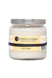 Christina Maser Co. Yuzu Ginger Soy Wax Candle 16 oz glass jar.