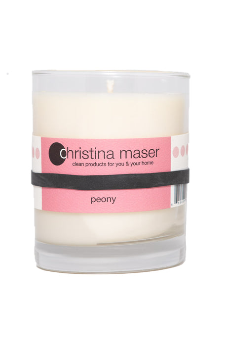 Christina Maser Co. Peony Soy Wax Candle 10 oz glass tumbler.