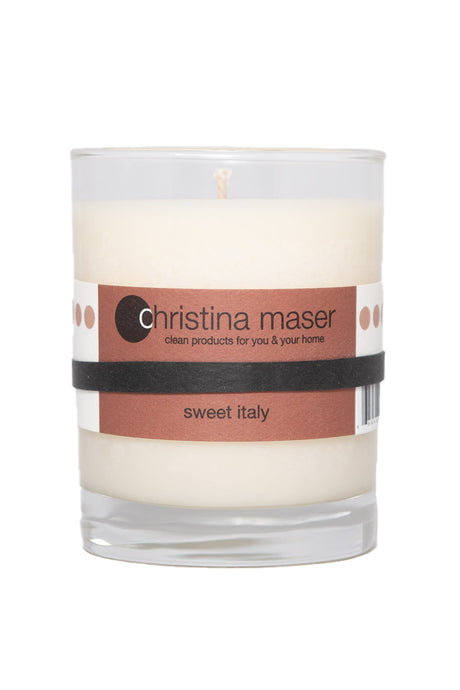 Christina Maser Co. Sweet Italy Soy Wax Candle 10 oz glass tumbler.