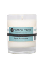 Load image into Gallery viewer, Christina Maser Co. Thyme &amp; Rosemary Soy Wax Candle 10 oz glass tumbler.
