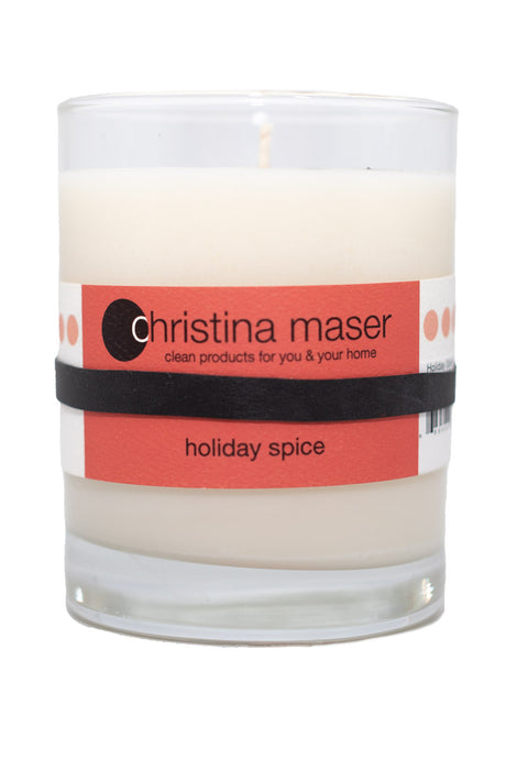 Christina Maser Co. Holiday Spice Soy Wax Candle 10 oz. glass tumbler.