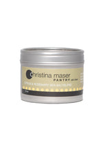 Load image into Gallery viewer, Citrus and Rosemary Sea Salt Blend in a 3 oz silver tin with see-through lid. Label is sage green with white and yellow accents.
