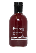 Load image into Gallery viewer, Good Food Award Winning Red Raspberry Shrub in clear glass bottle with black lid. Shrub is deep raspberry red.
