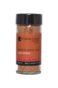 Classic BBQ Spice Rub in a class jar with brown label with red accents. Great for on the grill.