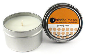 Christina Maser Co. Ginseng Pear Soy Wax Candle 6 oz metal tin.