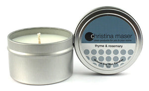 Christina Maser Co. Thyme & Rosemary Soy Wax Candle 6 oz metal tin.