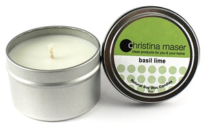 Christina Maser Co. Basil Lime Soy Wax Candle 6 oz. metal tin