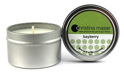 Christina Maser Co. Bayberry Soy Wax Candle 6 oz metal tin.
