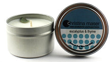 Load image into Gallery viewer, Christina Maser Co. Eucalyptus &amp; Thyme Soy Wax Candle 6 oz metal tin.
