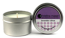 Load image into Gallery viewer, Christina Maser Co. Lavender Citrus Soy Wax Candle 6 oz metal tin.

