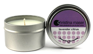 Christina Maser Co. Lavender Citrus Soy Wax Candle 6 oz metal tin.