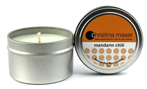Christina Maser Co. Mandarin Chili Soy Wax Candle 6 oz metal tin.