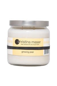 Christina Maser Co. Ginseng Pear Soy Wax Candle 16 oz. glass jar.