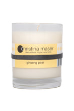 Load image into Gallery viewer, Christina Maser Co. Ginseng Pear Soy Wax Candle 10 oz. glass tumbler.
