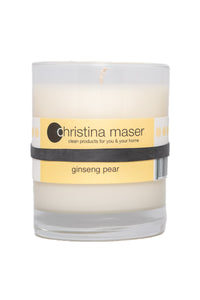Christina Maser Co. Ginseng Pear Soy Wax Candle 10 oz. glass tumbler.