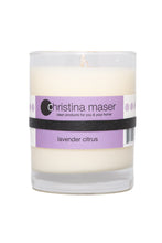 Load image into Gallery viewer, Christina Maser Co. Lavender Citrus Soy Wax Candle 10 oz glass tumbler.
