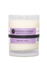 Christina Maser Co. Lavender Citrus Soy Wax Candle 10 oz glass tumbler.