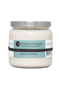 Christina Maser Co. Thyme & Rosemary Soy Wax Candle 16 oz glass jar.