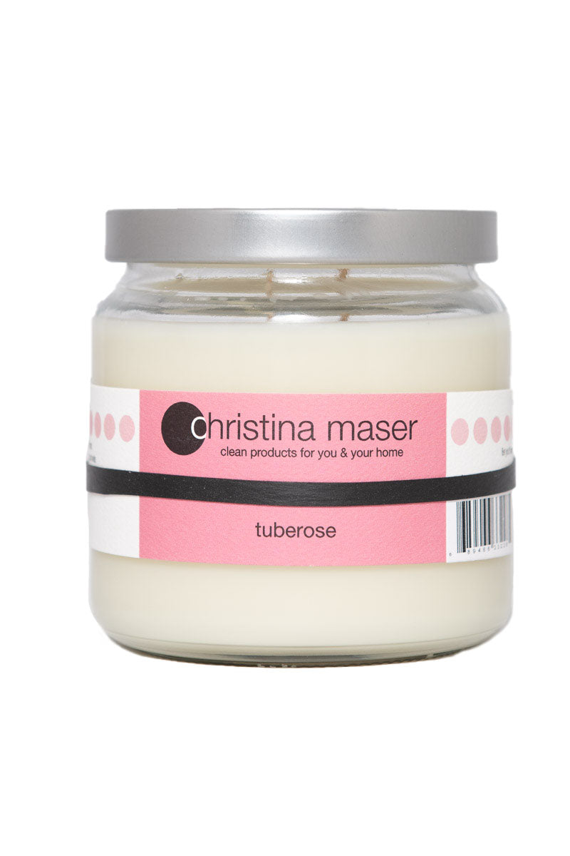 Christina Maser Co. Tuberose Soy Wax Candle 16 oz glass jar.