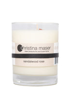 Load image into Gallery viewer, Christina Maser Co. Sandalwood Rose Soy Wax Candle 10 oz. glass tumbler.
