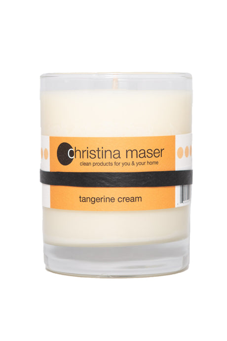 Christina Maser Co. Tangerine Cream Soy Wax Candle 10 oz. glass tumbler.