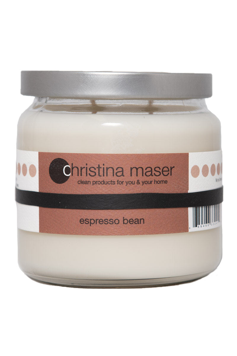 Christina Maser Co. Espresso Bean Soy Wax Candle 16 oz glass jar.