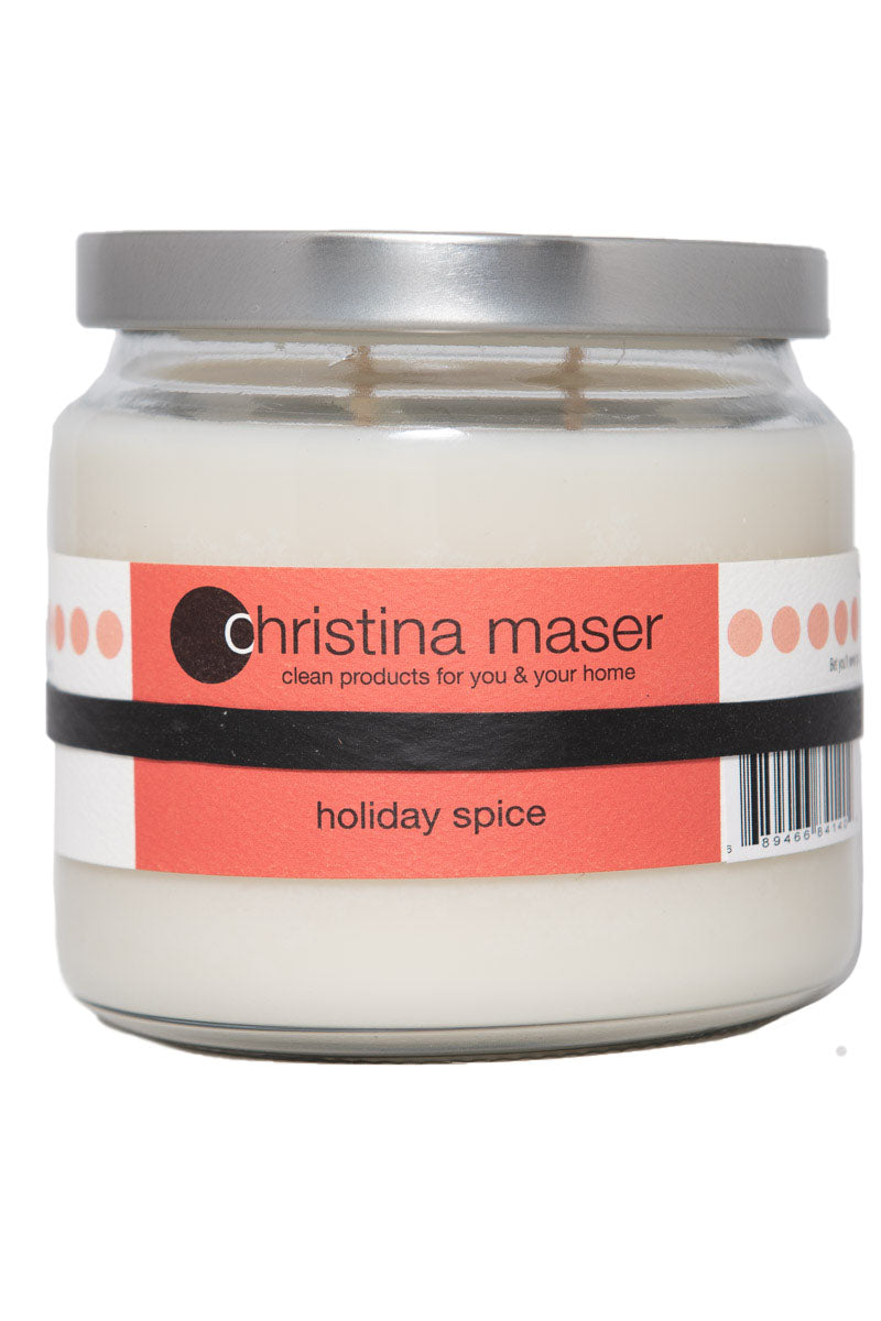 Christina Maser Co. Holiday Spice Soy Wax Candle 16 oz. glass jar.