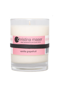 Christina Maser Co. Vanilla Grapefruit Soy Wax Candle 10 oz glass tumbler.