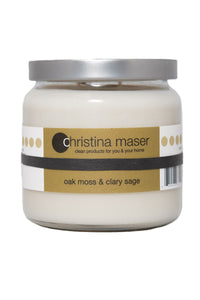 Christina Maser Co. Oak Moss & Clary Sage Soy Wax Candle 16 oz glass jar.
