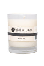 Load image into Gallery viewer, Christina Maser Co. White Tea Soy Wax Candles 10 oz glass tumbler.
