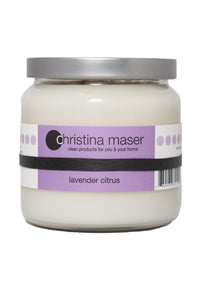 Christina Maser Co. Lavender Citrus Soy Wax Candle 16 oz glass jar.