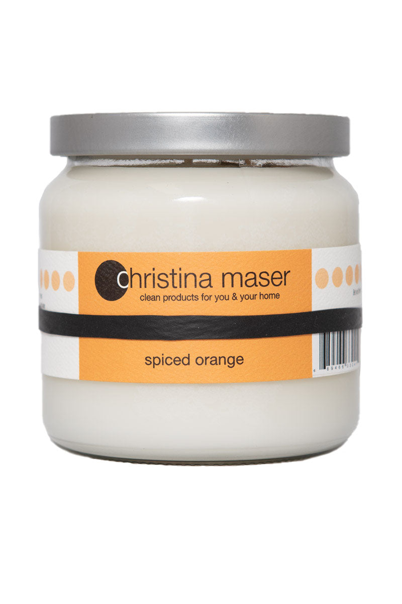 Christina Maser Co. Spiced Orange Soy Wax Candle 16 oz glass jar.