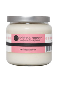 Christina Maser Co. Vanilla Grapefruit Soy Wax Candle 16 oz glass jar.