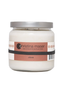 Christina Maser Co. Clove Soy Wax Candle 16 oz. glass jar.